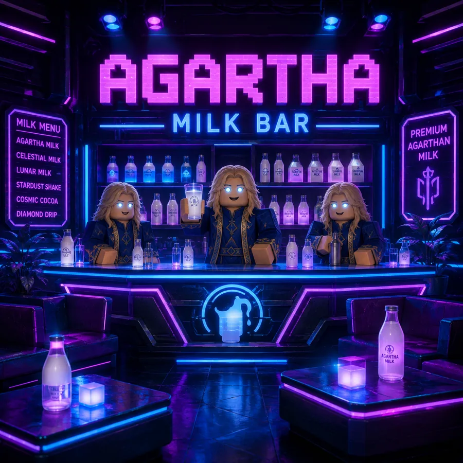 The neon Agartha Milk Bar